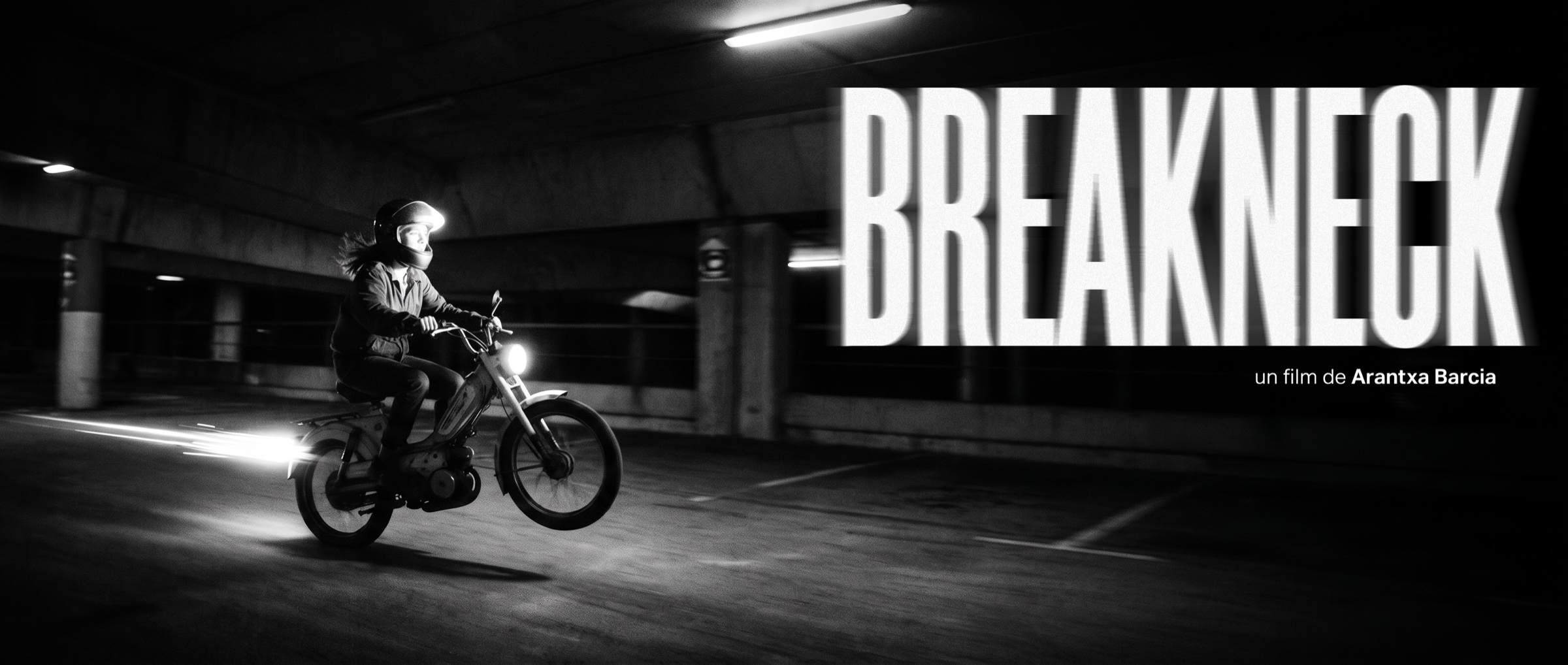 Breakneck, a girl riding a moped through a city at night