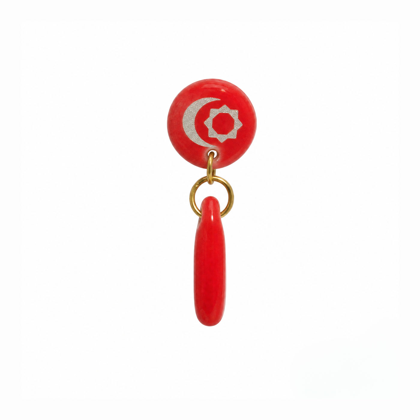 The coral earring on white
