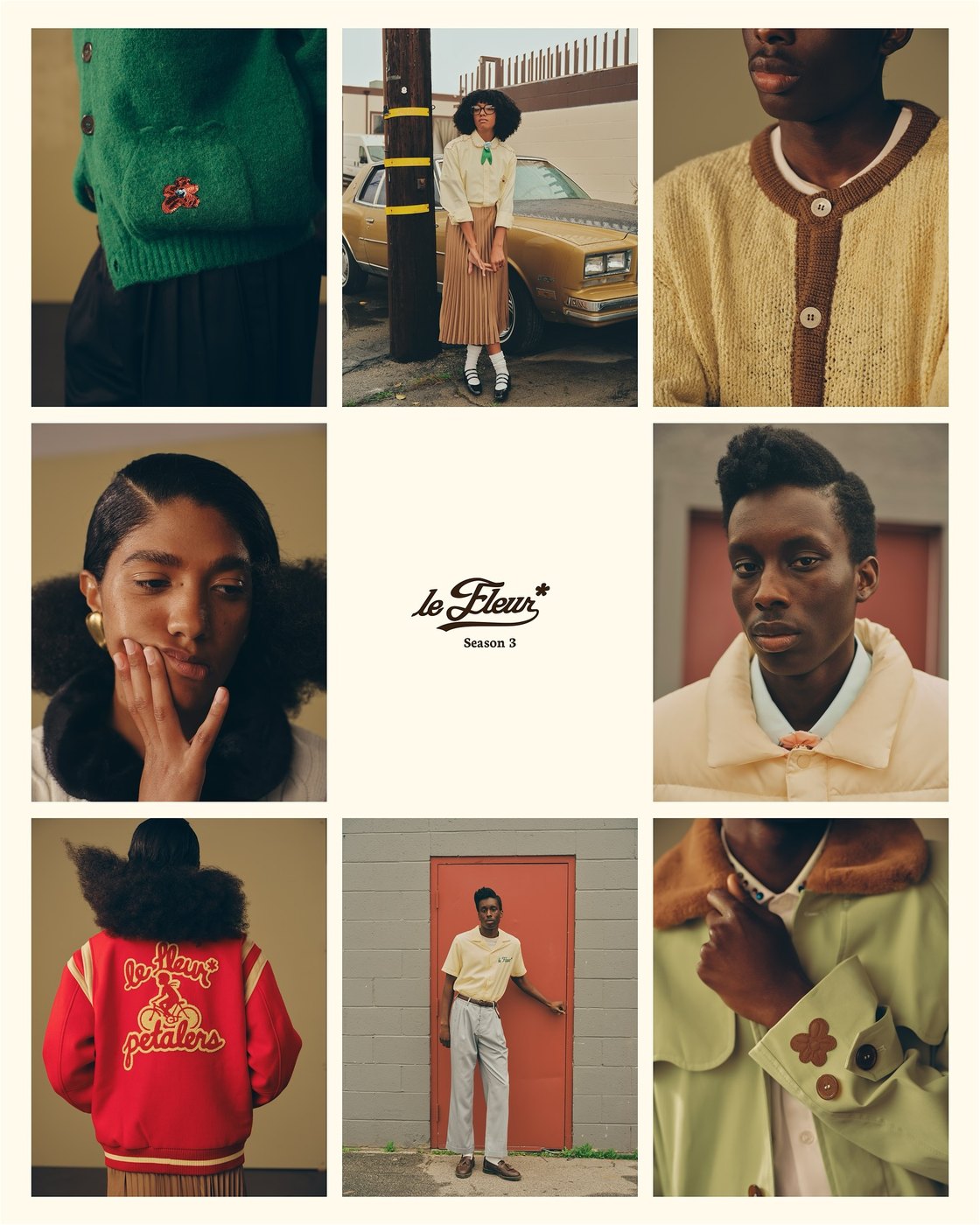 A grid of Golf le Fleur campaign photographs across nine frames