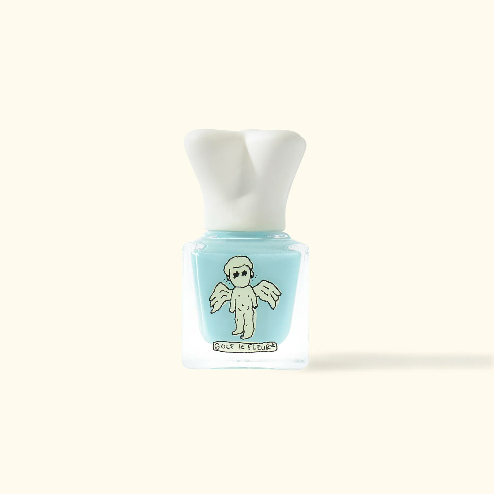 The Geneva Blue nail polish bottle with its sculpted cap, photographed on white