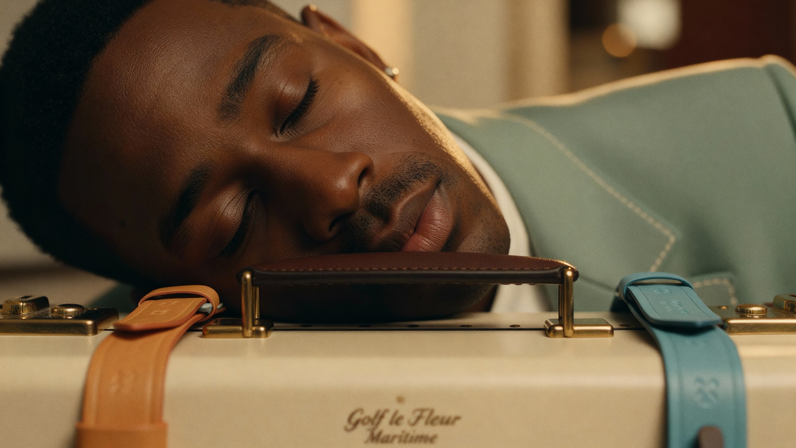 The film's last shot: Tyler, The Creator asleep with his head resting on a Golf le Fleur suitcase