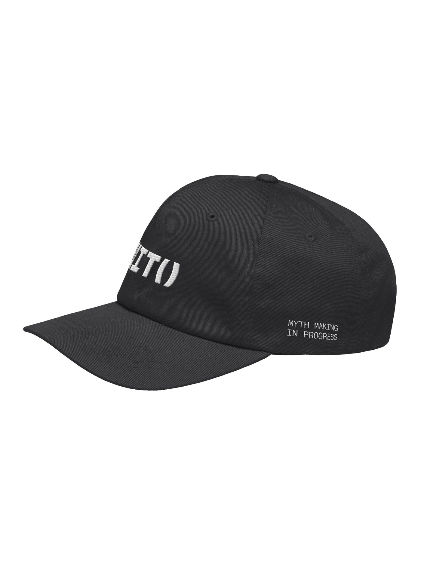 The MITO cap from the side, showing the embroidery