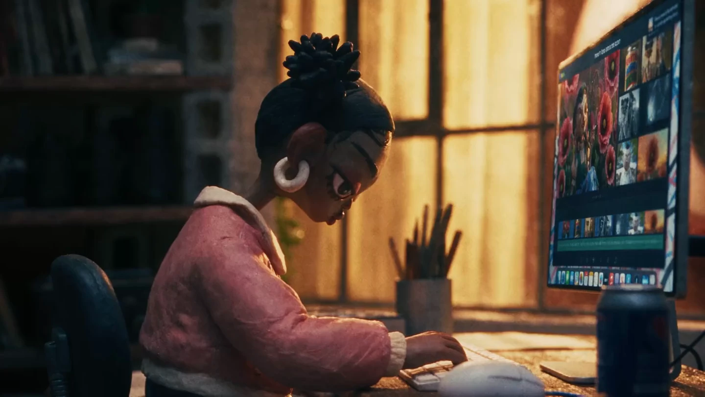 Aaliyah editing at her desk, the timeline open on the screen